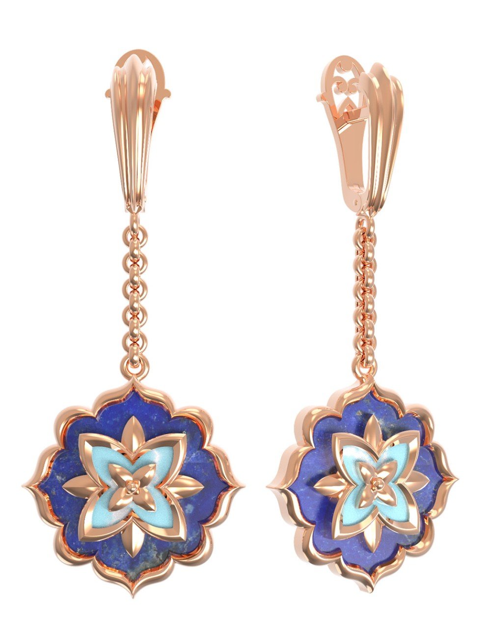 Серьги из золота c бирюзой и лазуритом