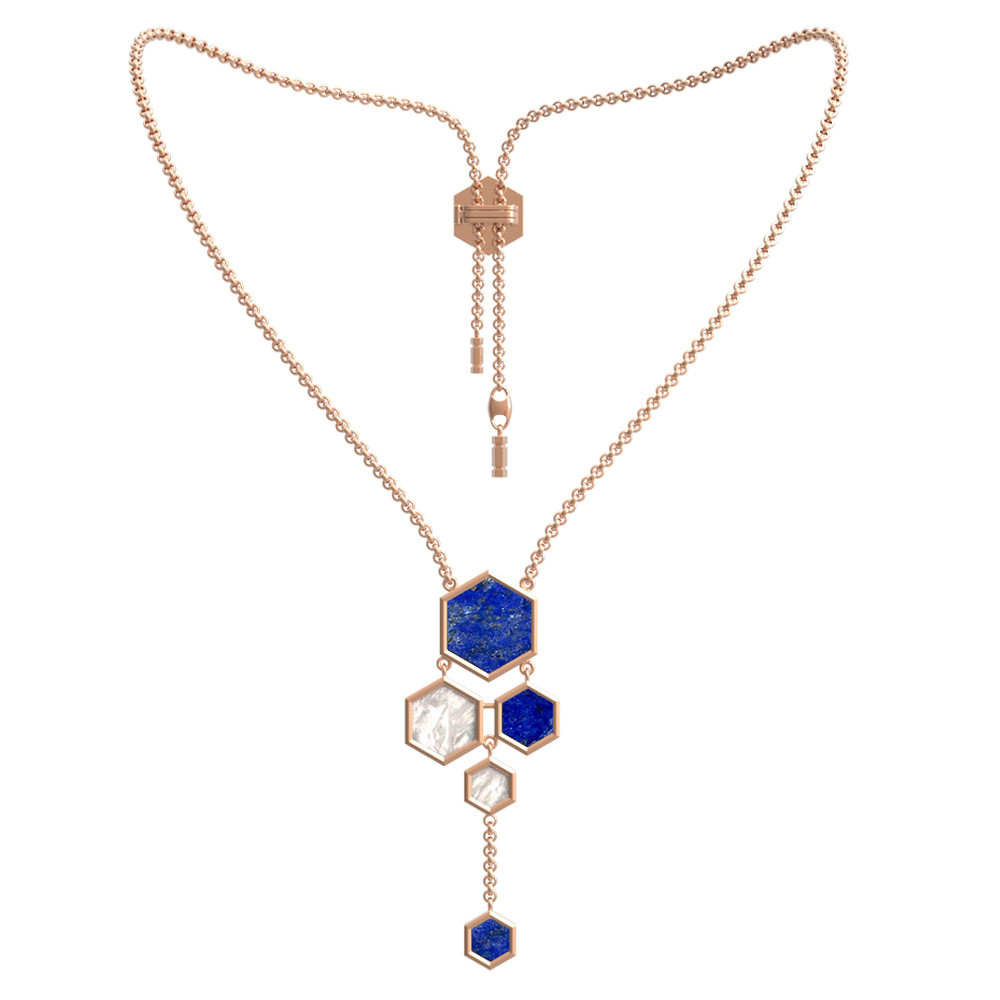 Колье из красного золота 585 пробы c лазуритом и перламутром