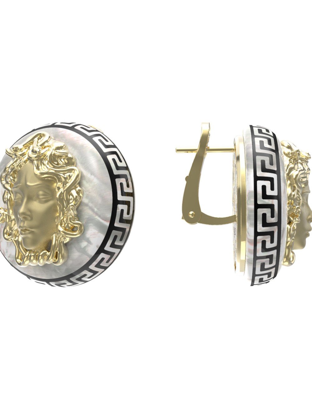 Серьги из лимонного золота c эмалью и перламутром