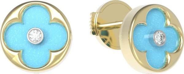 Серьги из лимонного золота c бриллиантами и бирюзой