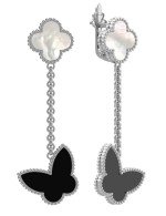 Серьги из белого золота c ониксом и перламутром