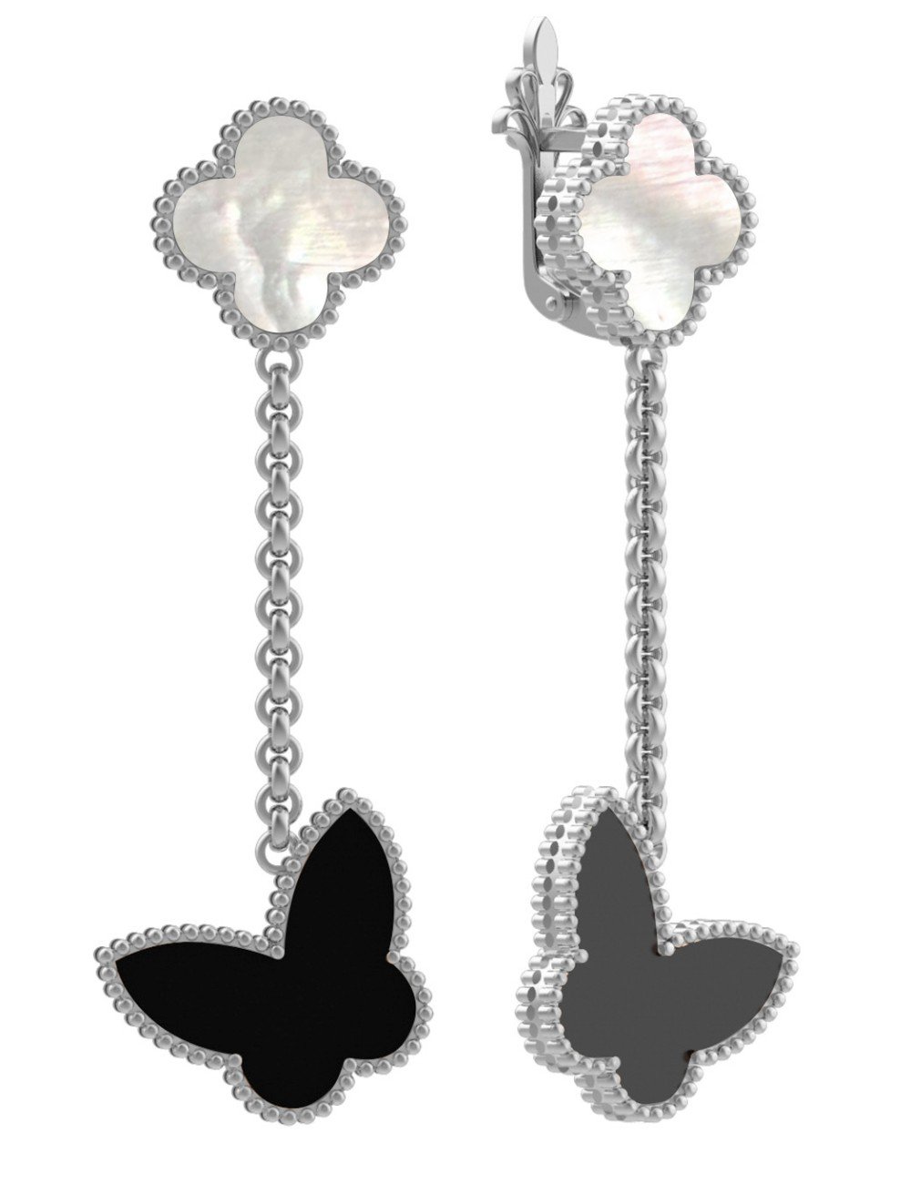 Серьги из белого золота c ониксом и перламутром