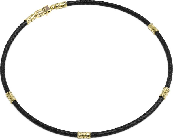 Цепь-шнурок кожа из лимонного золота 585 пробы c кожаным шнурком