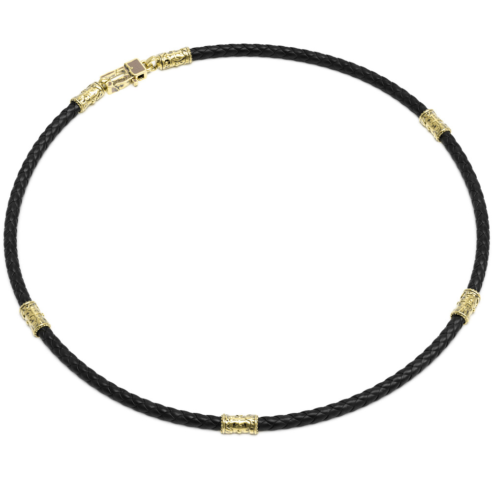 Цепь-шнурок кожа из лимонного золота 585 пробы c кожаным шнурком