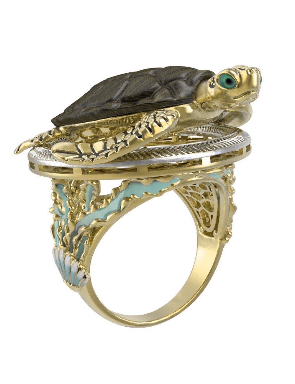 Кольцо из лимонного золота c эмалью и железным деревом