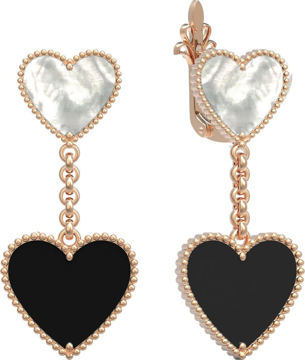 Серьги из красного золота 585 пробы c ониксом и перламутром