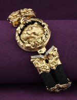 Браслет из лимонного золота c эмалью, бриллиантами, шнурком и ониксом