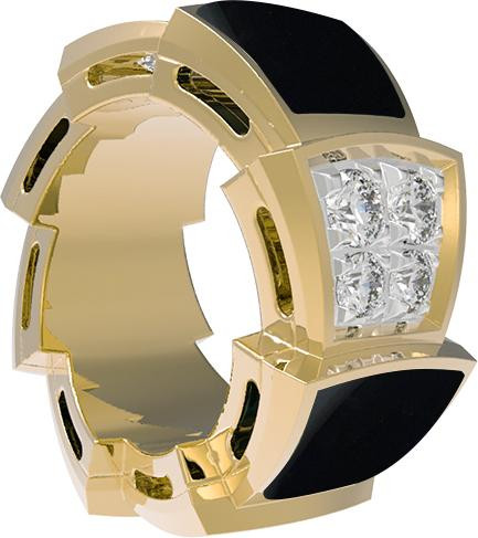 Подвеска из лимонного золота 585 пробы c бриллиантами и ониксом