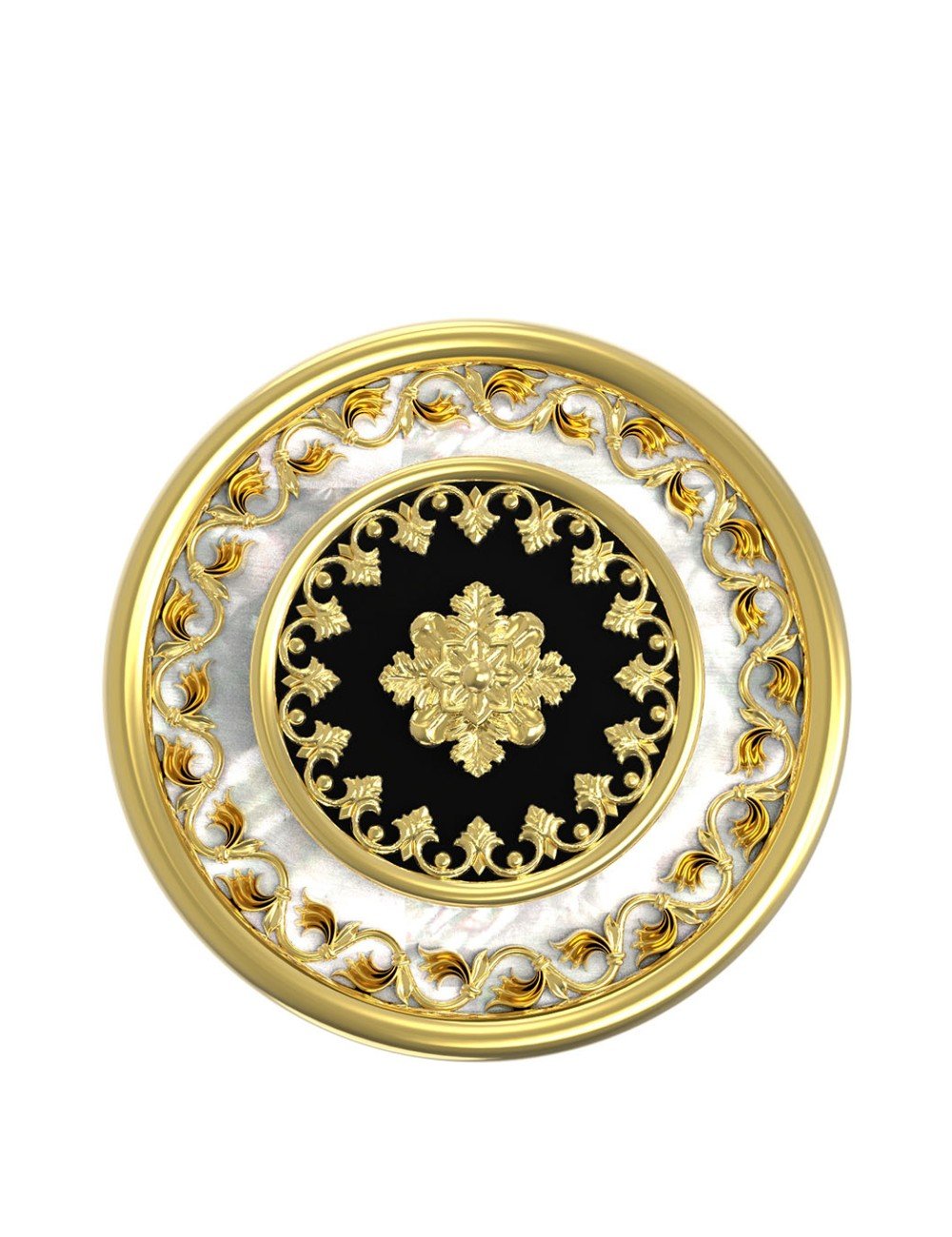 Кольцо из лимонного золота c ониксом и перламутром