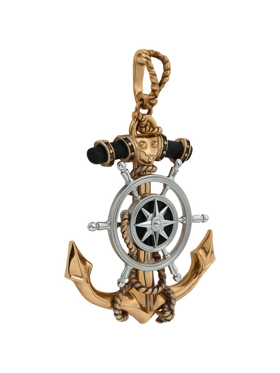 Подвеска из красного золота 585 пробы c ониксом и эбеновым деревом