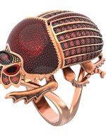 Кольцо из золота c эмалью, фианитом и гранатом