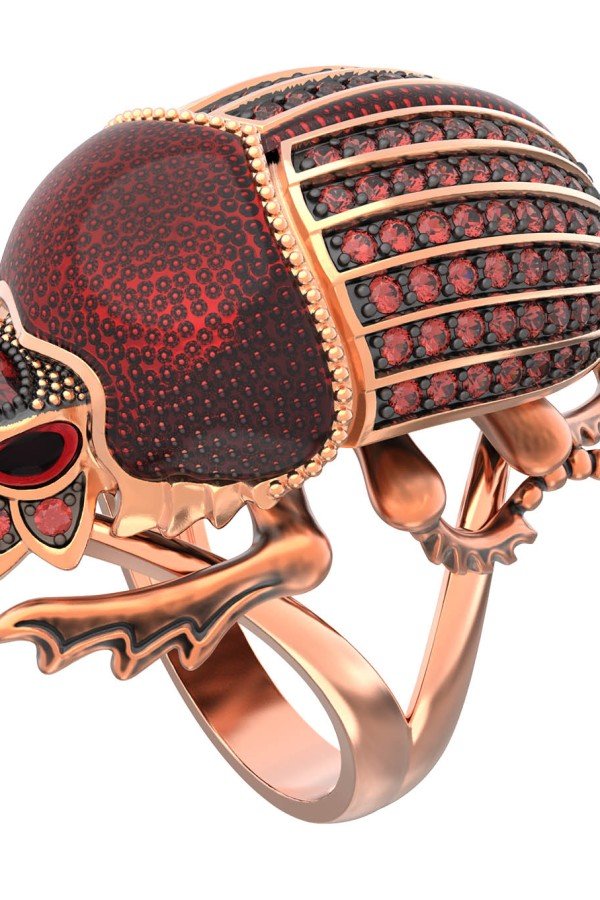 Кольцо из золота c эмалью, фианитом и гранатом