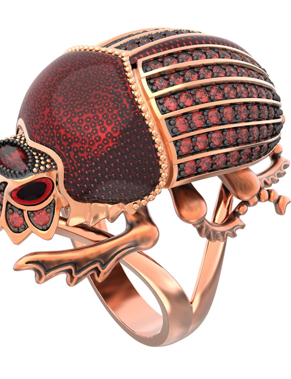 Кольцо из золота c эмалью, фианитом и гранатом