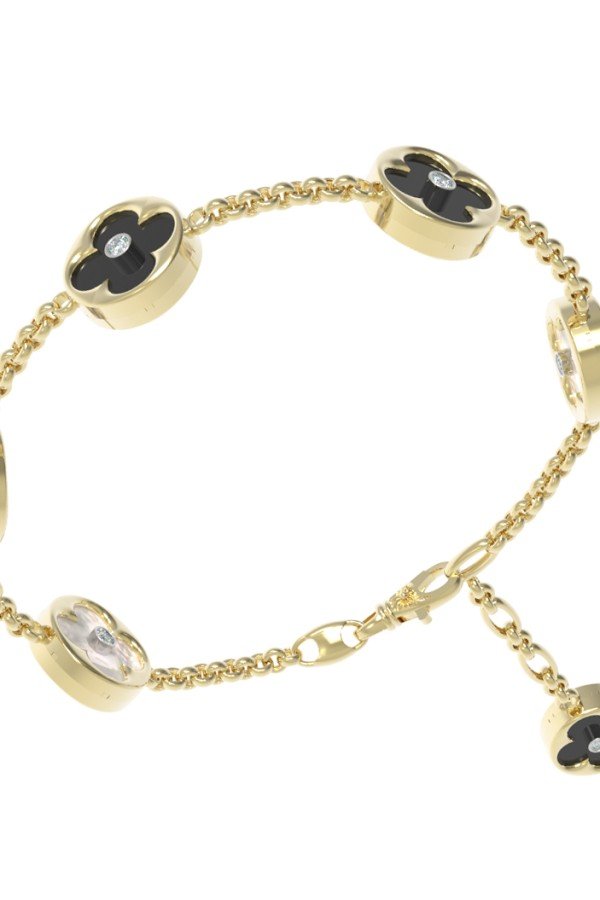 Браслет из лимонного золота c бриллиантами, ониксом и перламутром