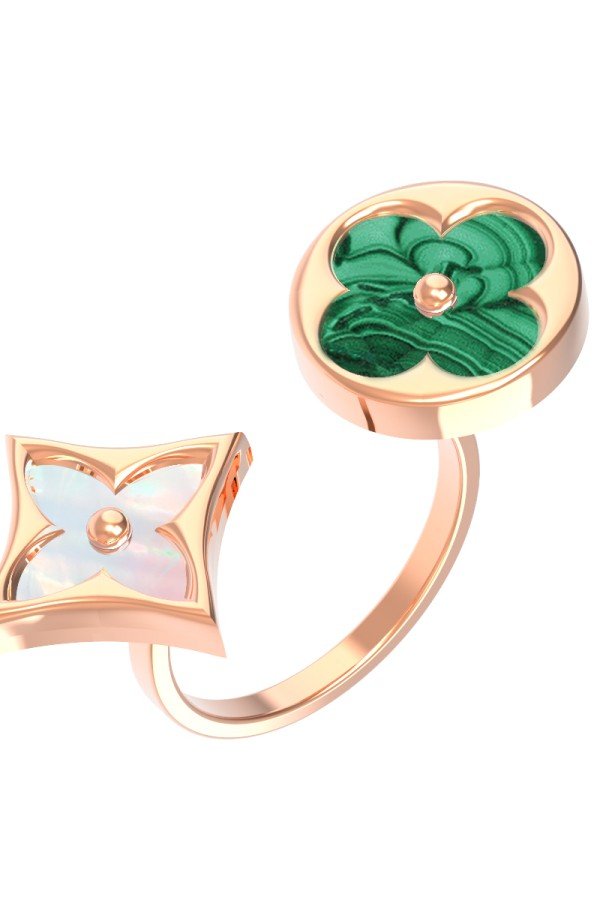 Кольцо из золота c малахитом и перламутром