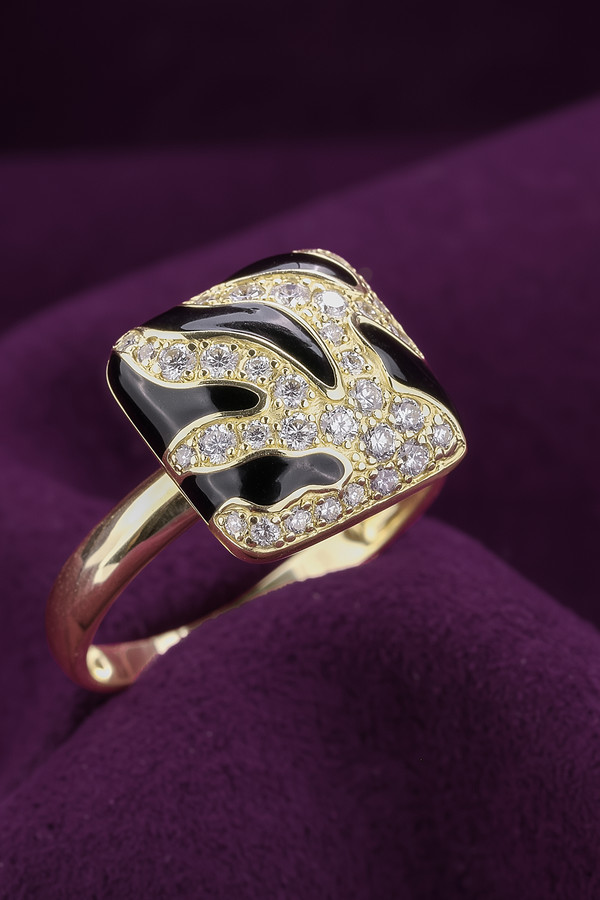 Кольцо из лимонного золота 585 пробы c эмалью и бриллиантами