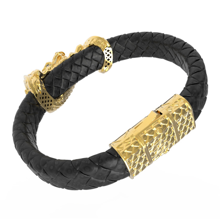 Браслет из лимонного золота 585 пробы c бриллиантами и кожаным шнурком