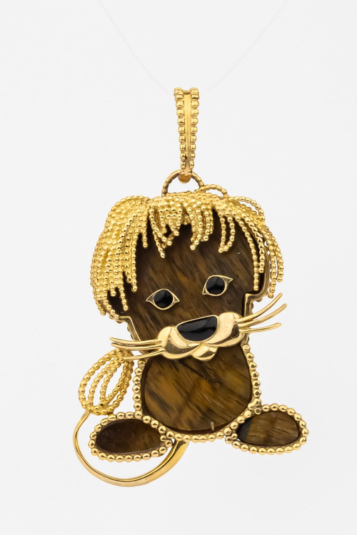 Подвеска из лимонного золота 585 пробы c эмалью и тигровым глазом