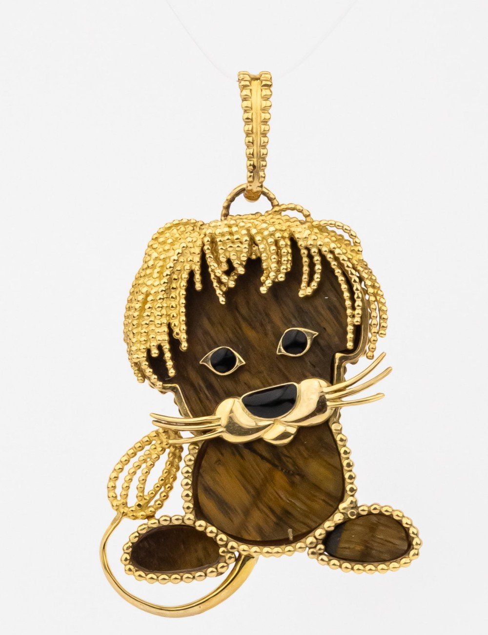 Подвеска из лимонного золота c эмалью и тигровым глазом