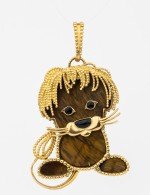 Подвеска из лимонного золота c эмалью и тигровым глазом