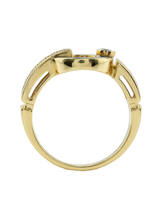 Кольцо из лимонного золота 585 пробы c бриллиантами и перламутром