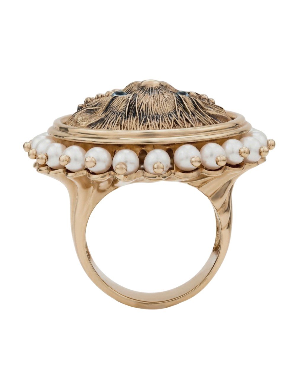 Кольцо из золота c эмалью и жемчугом