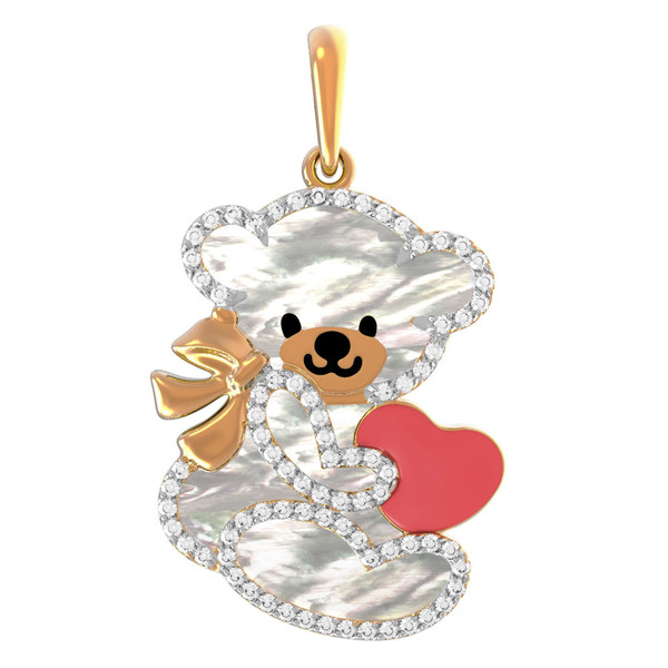 Подвеска из красного золота 585 пробы c эмалью, фианитом и перламутром