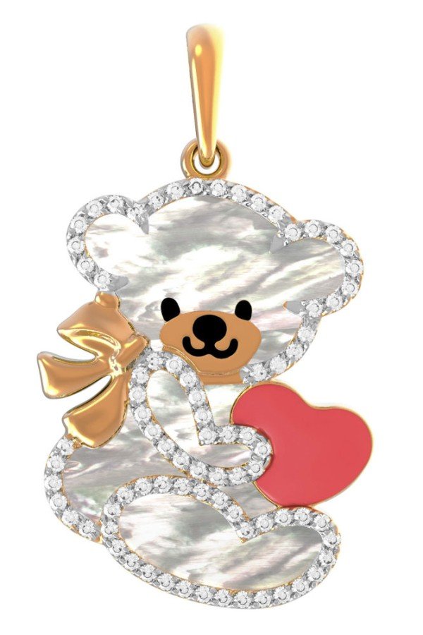 Подвеска из золота c эмалью, фианитом и перламутром