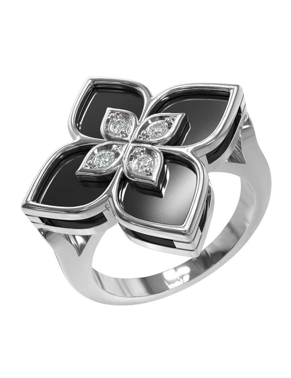 Кольцо из белого золота c бриллиантами и ониксом