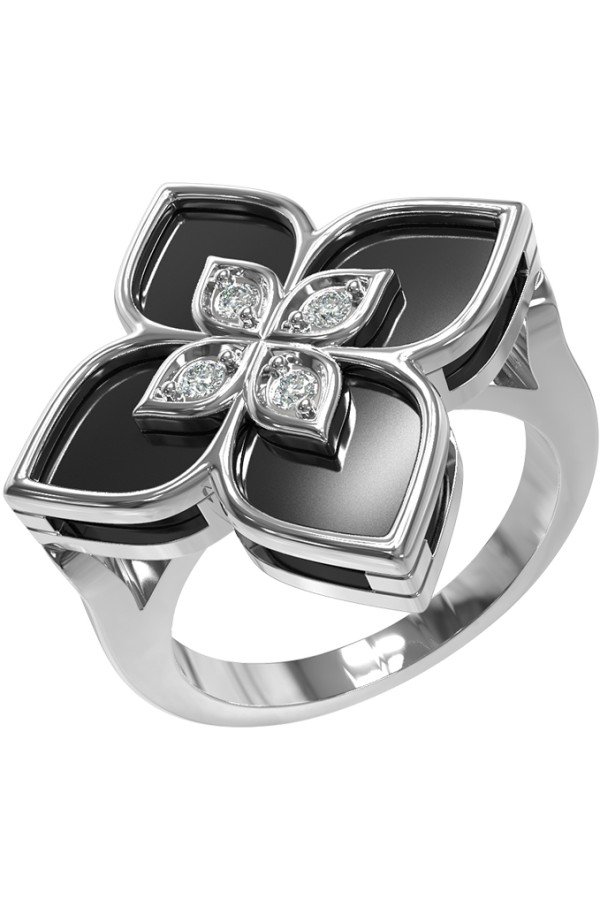 Кольцо из белого золота c бриллиантами и ониксом