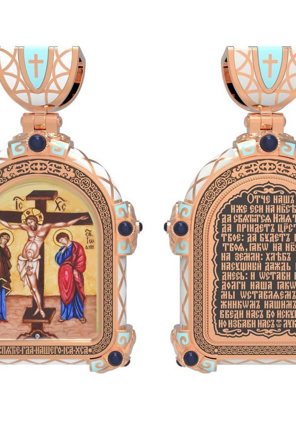 Образок из золота c эмалью, иконописью и темперой