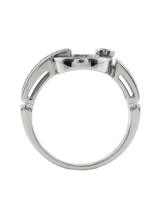 Кольцо из белого золота 585 пробы c бриллиантами и перламутром