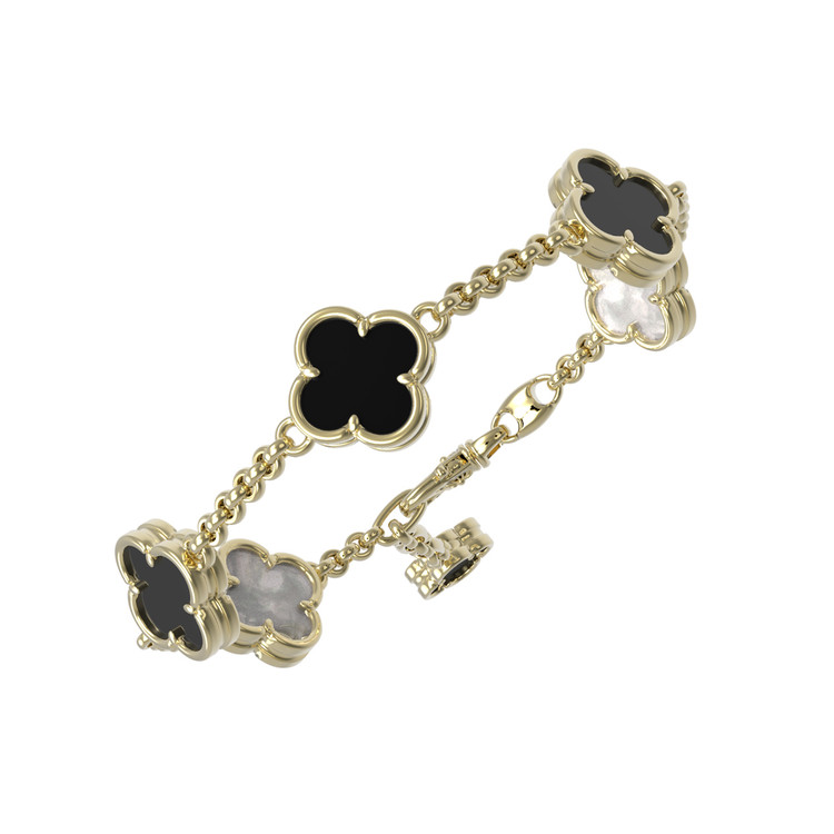 Браслет из лимонного золота 585 пробы c ониксом и перламутром