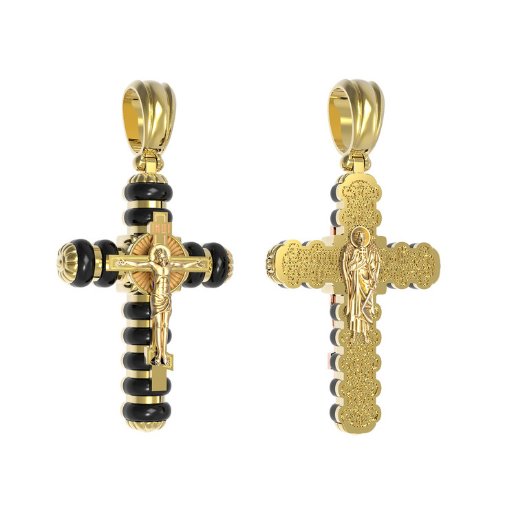 Крест из лимонного золота 585 пробы c ониксом