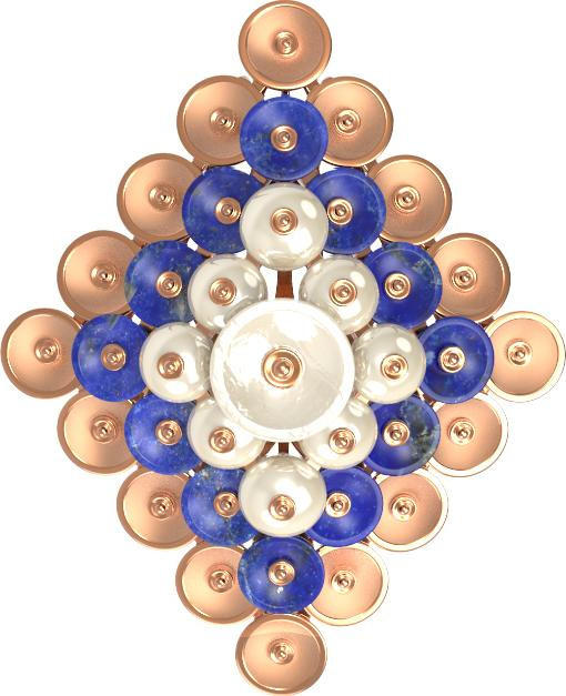 Подвеска из красного золота 585 пробы c лазуритом и перламутром