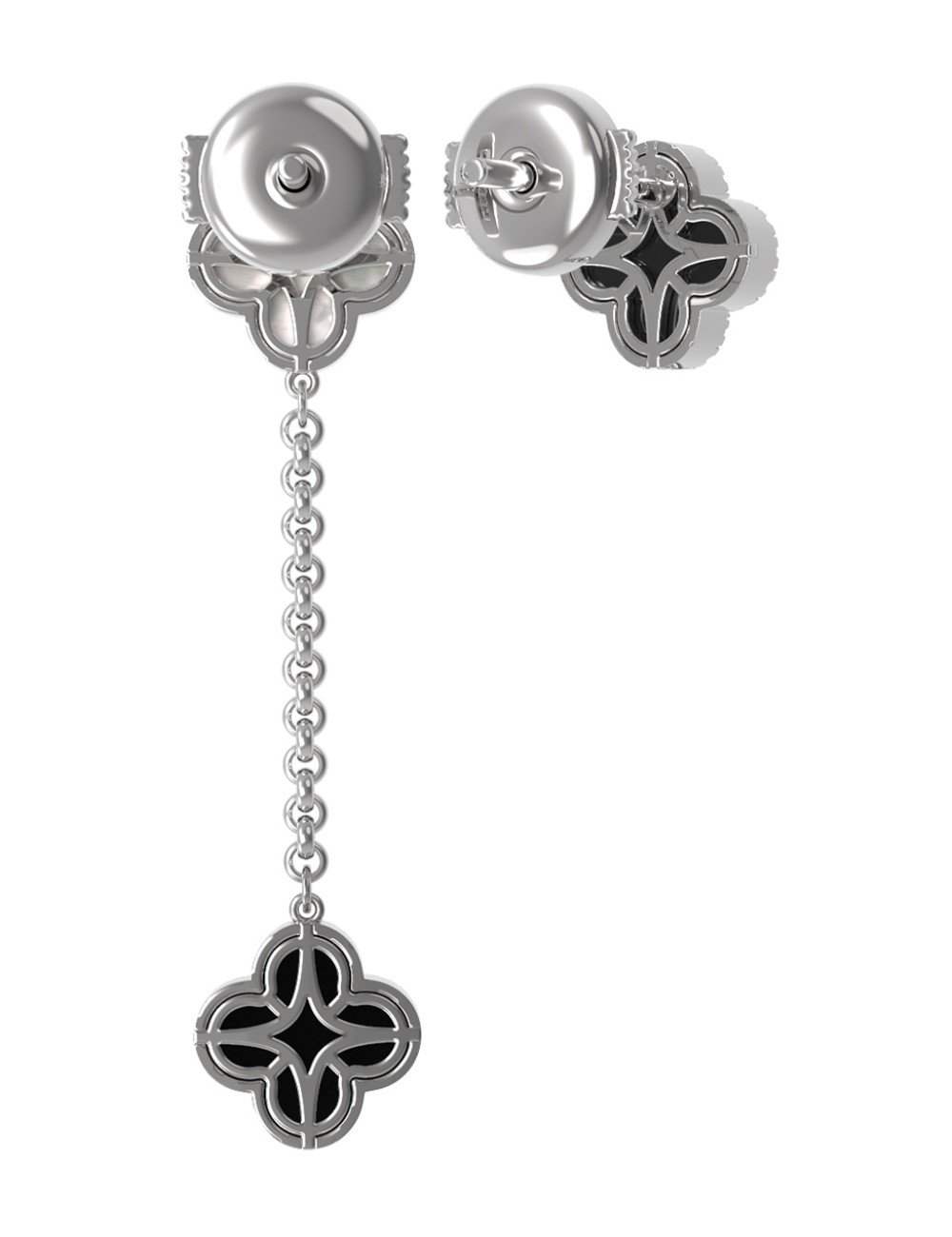 Серьги из белого золота c бриллиантами, ониксом и перламутром