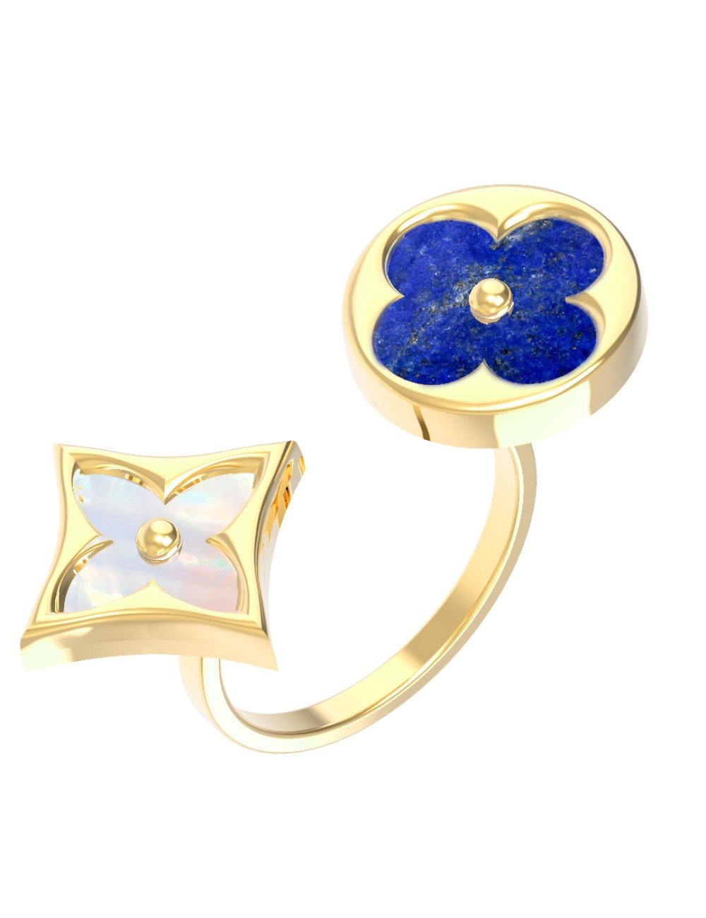 Кольцо из лимонного золота c лазуритом и перламутром