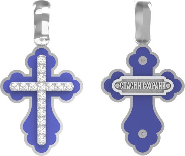 Крест из белого золота c эмалью и бриллиантами