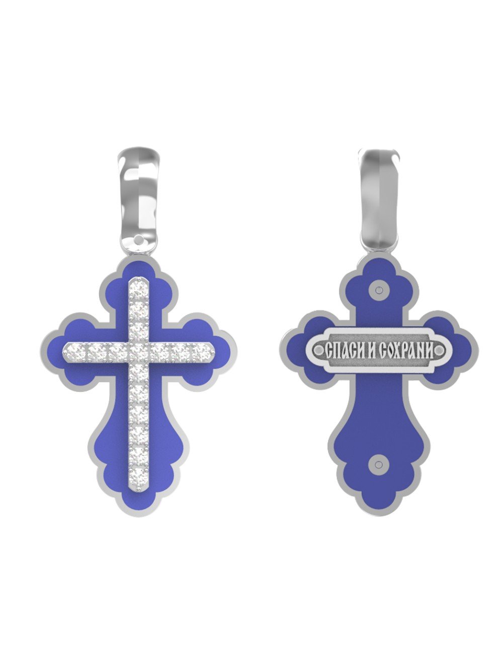 Крест из белого золота c эмалью и бриллиантами