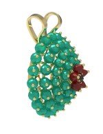 Подвеска из лимонного золота c гранатом, хризопразом и кораллом