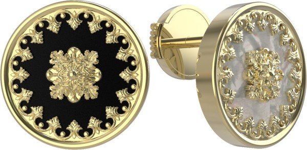 Серьги из лимонного золота c ониксом и перламутром