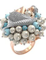 Кольцо из золота c жемчугом и бирюзой