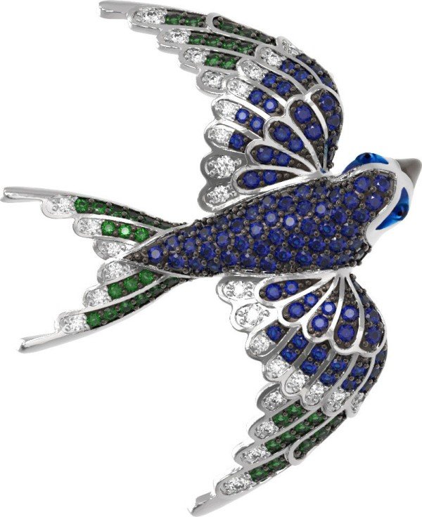 Подвеска из белого золота c эмалью и фианитом