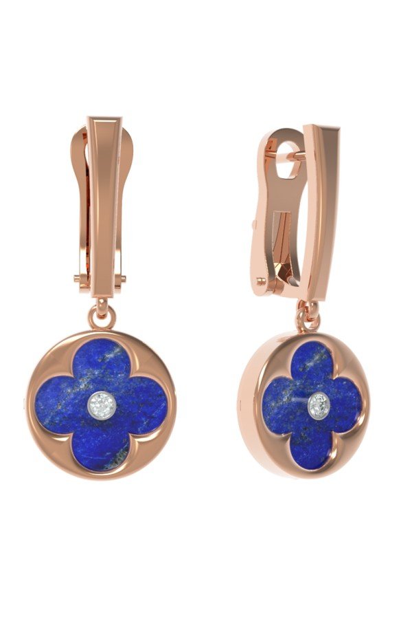 Серьги из золота c бриллиантами и лазуритом