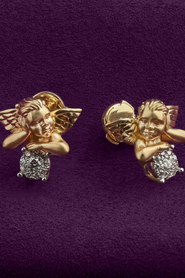 Серьги из красного золота 585 пробы c бриллиантами