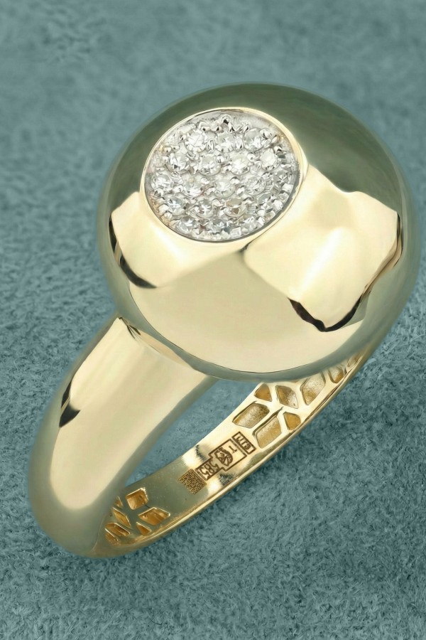 Кольцо из лимонного золота 585 пробы c бриллиантами