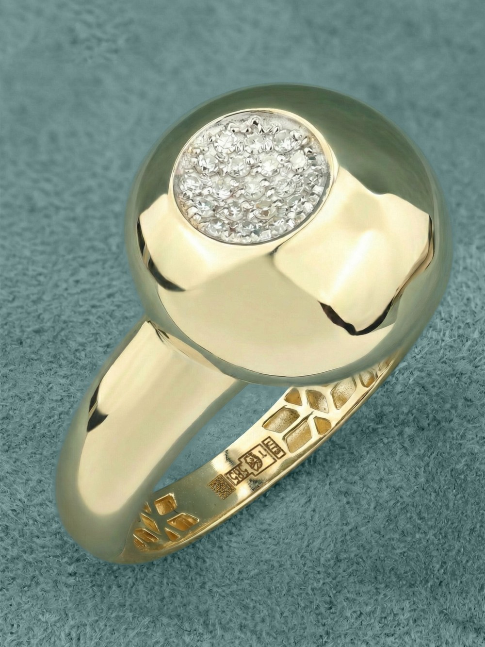 Кольцо из лимонного золота 585 пробы c бриллиантами