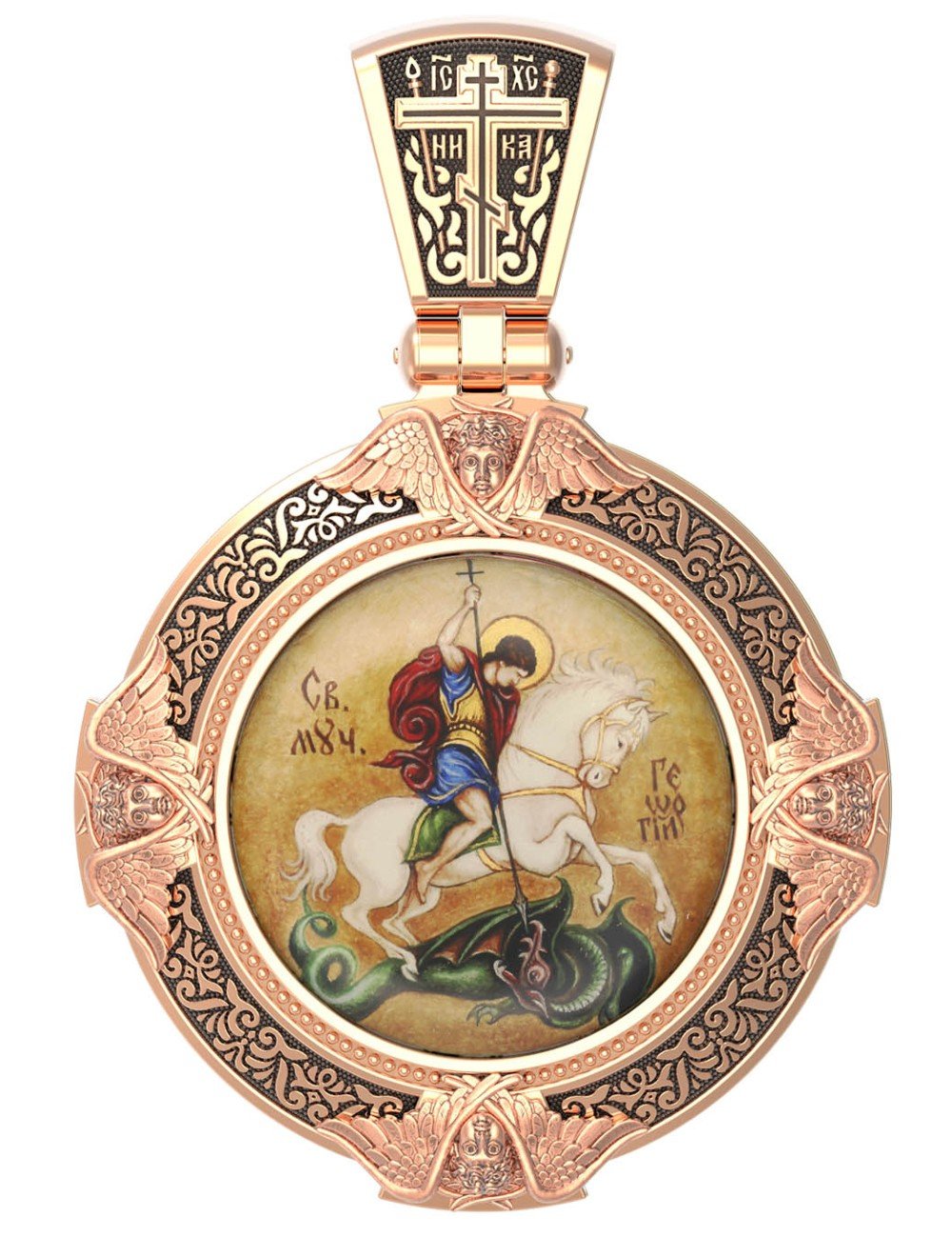 Образок из золота c эмалью, иконописью и темперой