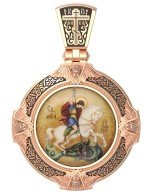Образок из золота c эмалью, иконописью и темперой