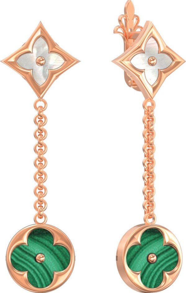 Серьги из золота c малахитом и перламутром